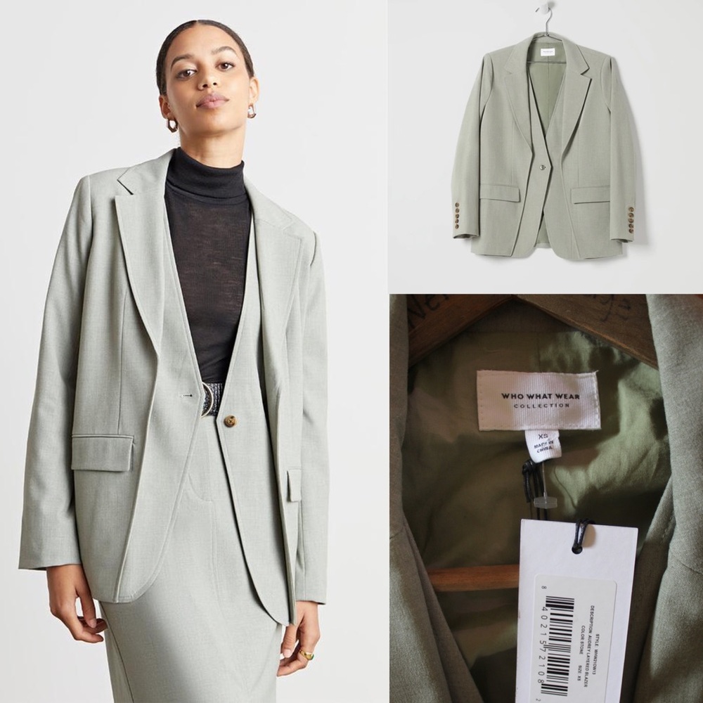 Who What Wear NWT Audrey Layered Blazer Stone Green XS